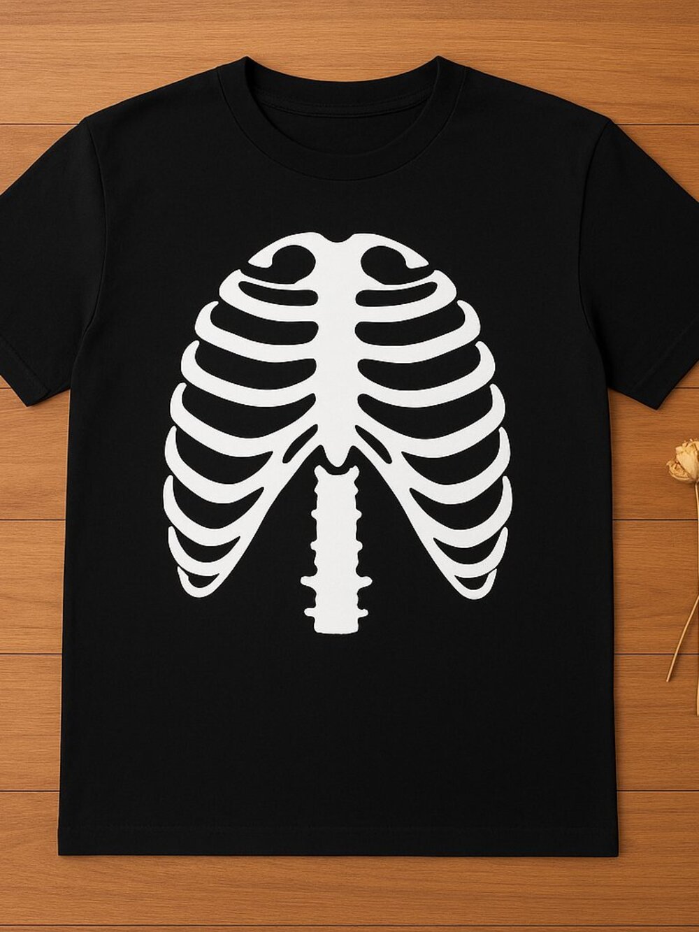 Skeleton Rib Cage Graphic Tee | Spooky Halloween Black T-Shirt
